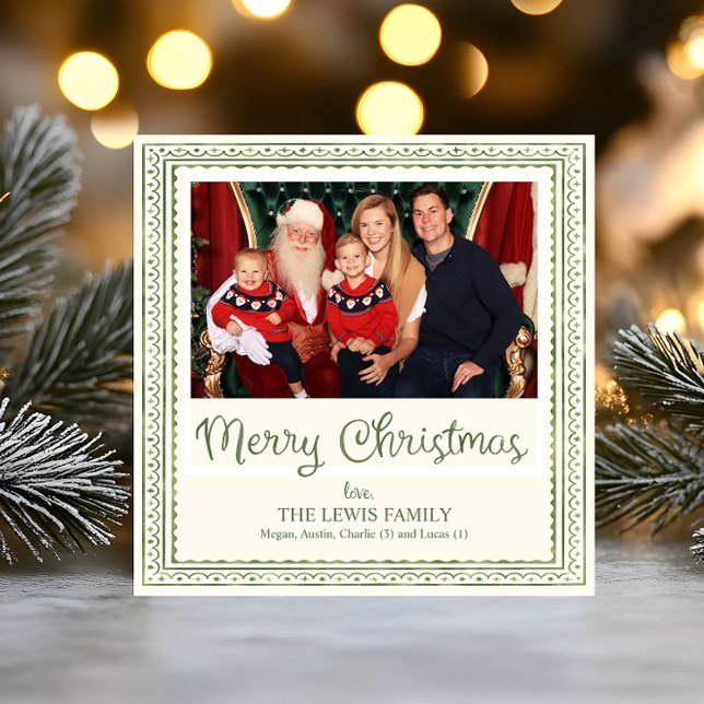 Green Watercolor Scallop Pattern Christmas Holiday Card (Creator Uploaded)