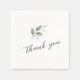 Green Watercolor Script Thank You Wedding Napkins