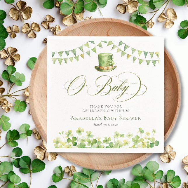 Green Watercolor Shamrock Baby Shower Napkin (Green Watercolor Shamrock Baby Shower Napkins)