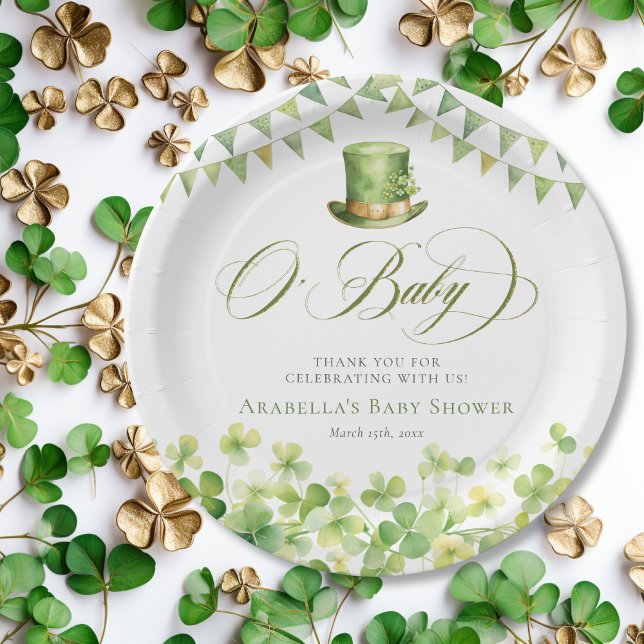 Green Watercolor Shamrock Baby Shower Paper Plate (Green Watercolor Shamrock Baby Shower Paper Plates
)