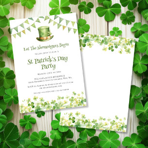 Green Watercolor Shamrock St Patrick's Day Party Invitation