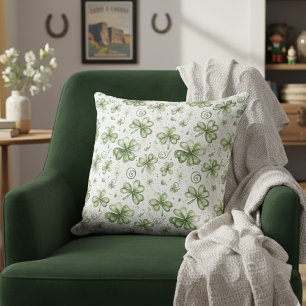 Green Watercolor Shamrocks Irish Decor Accent Cushion