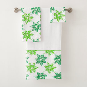 Green Watercolor Snowflake Pattern Bath Towel Set
