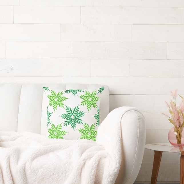 Green Watercolor Snowflake Pattern   Cushion (Couch)