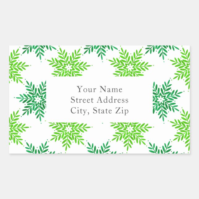  Green Watercolor Snowflake Pattern Labels (Front)