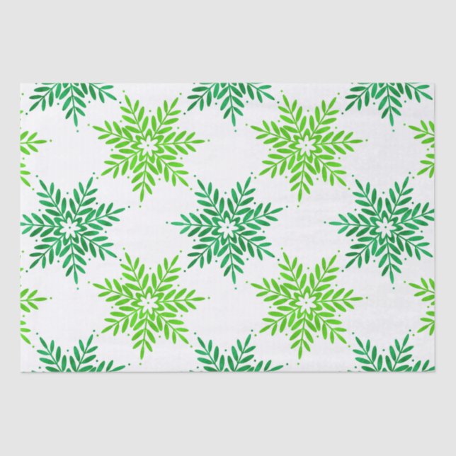 Green Watercolor Snowflake Pattern  Tissue Paper (Front)