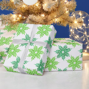 Green Watercolor Snowflake Pattern Wrapping Paper