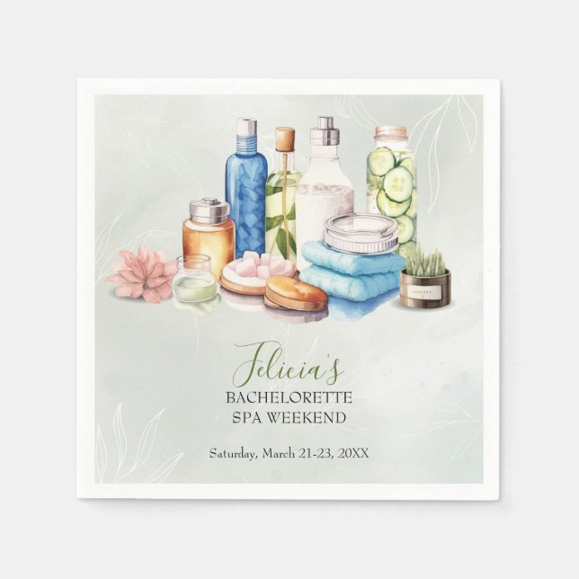 Green Watercolor Spa and Wellness Bachelorette Napkin (Front)