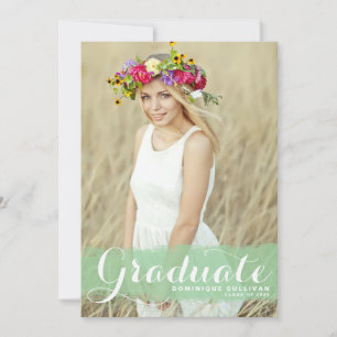 Green Watercolor Splash Photo Graduation Invitation