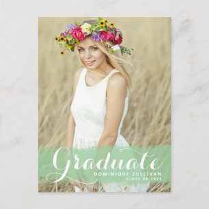 Green Watercolor Splash Photo Graduation Postcard