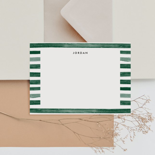 Green Watercolor Stripe Thank You Note Card (Green Watercolor Stripe Thank You Note Card)