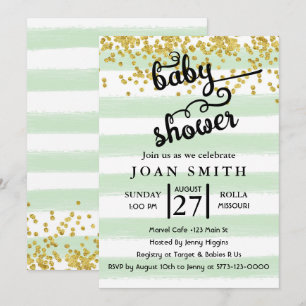 Green Watercolor Stripes Baby Shower Invitation
