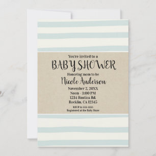 Green Watercolor Stripes Baby Shower Modern Kraft Invitation