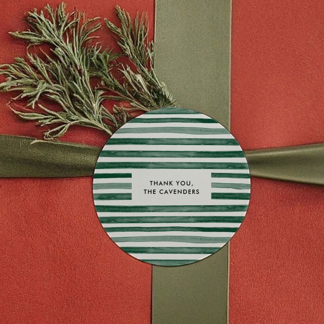 Green Watercolor Stripes Classic Round Sticker (Green Watercolor Stripes Classic Round Sticker)