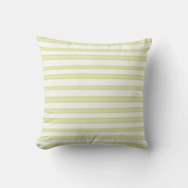 Green watercolor stripes on white cushion (Front)