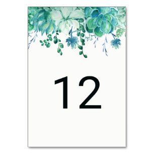 Green Watercolor Succulents Table Number Cards