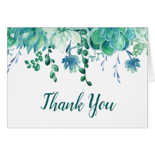 Green Watercolor Succulents Thank You Card
