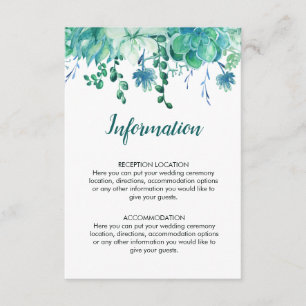 Green Watercolor Succulents Wedding Information Enclosure Card