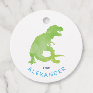 Green Watercolor T-Rex Dinosaur From Birthday Favour Tags