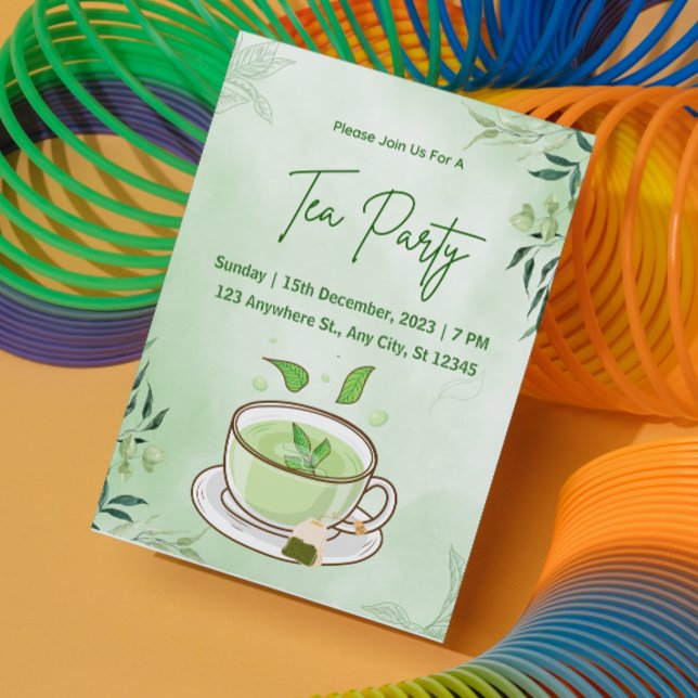 Green Watercolor Tea Party Invitation (Creator Uploaded)