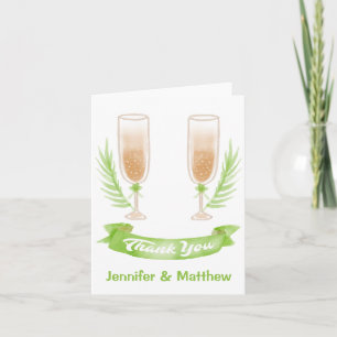 Green Watercolor Thank You Wine Glasses Card