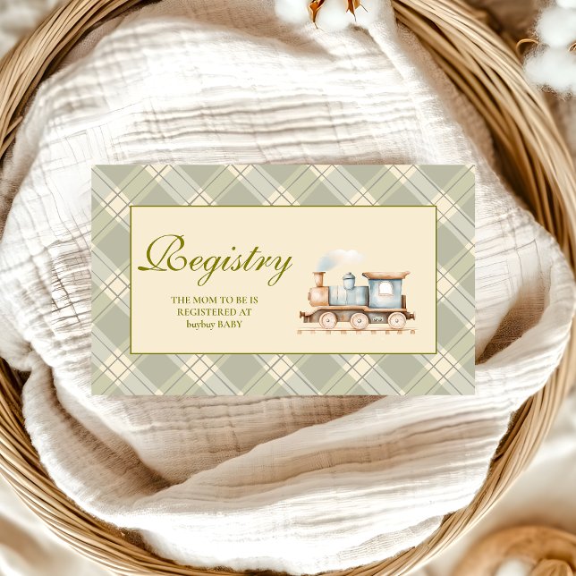 Green Watercolor Train Baby Shower  Registry Enclosure Card (Creator Uploaded)