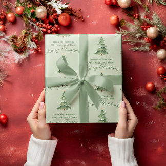 Green Watercolor Tree Custom Christmas Wrapping Paper Sheet