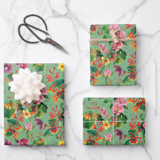 Green Watercolor Tropical Floral Wrapping Paper