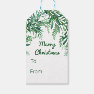 Green Watercolor Tropical Leaves Christmas Gift Tags