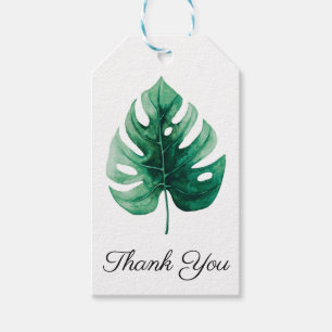 Green Watercolor Tropical Monstera Leaf Thank You Gift Tags