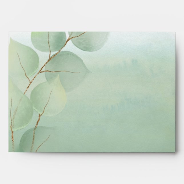 Green Watercolor Wash Eucalyptus Wedding Envelope (Front)
