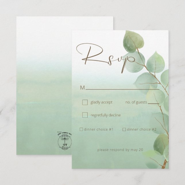 Green Watercolor Wash Eucalyptus Wedding RSVP Card (Front/Back)