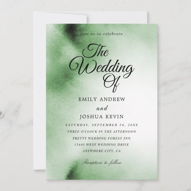 Green Watercolor Wash | Green Wedding  Invitation (Front)