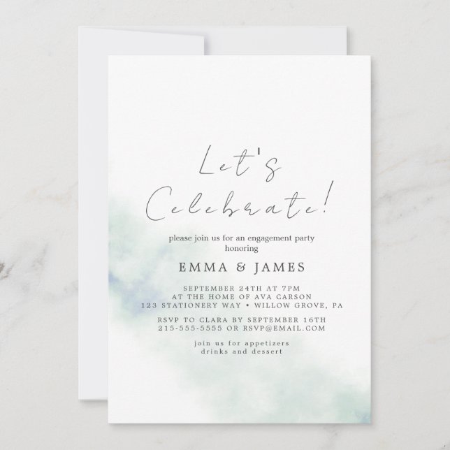 Green Watercolor Wash Party  Invitation (Front)