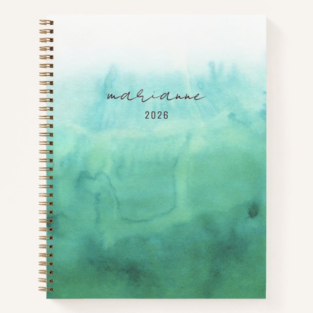 Green Watercolor Wash Personalised Script Sketch Notebook (Front)