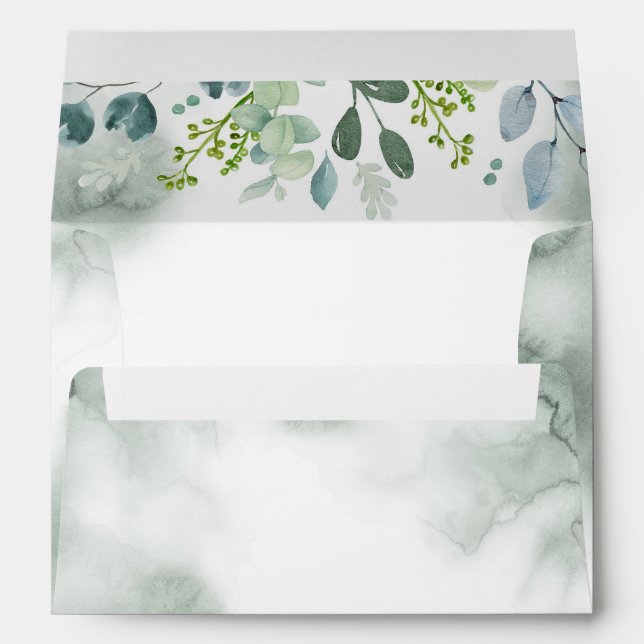 Green Watercolor Washes Wedding Envelopes (Back (Bottom))