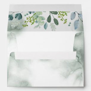 Green Watercolor Washes Wedding Envelopes