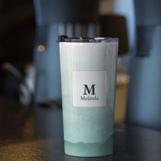 Green Watercolor Waves Monogram Tumbler