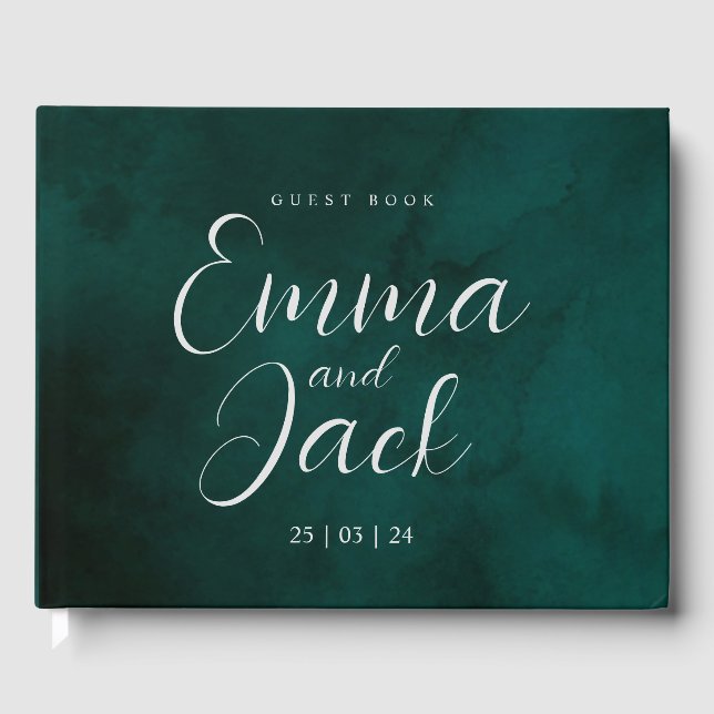 Green Watercolor Wedding Guest Book (Front)