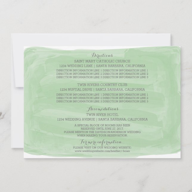 Green Watercolor Wedding Information Card (Front)