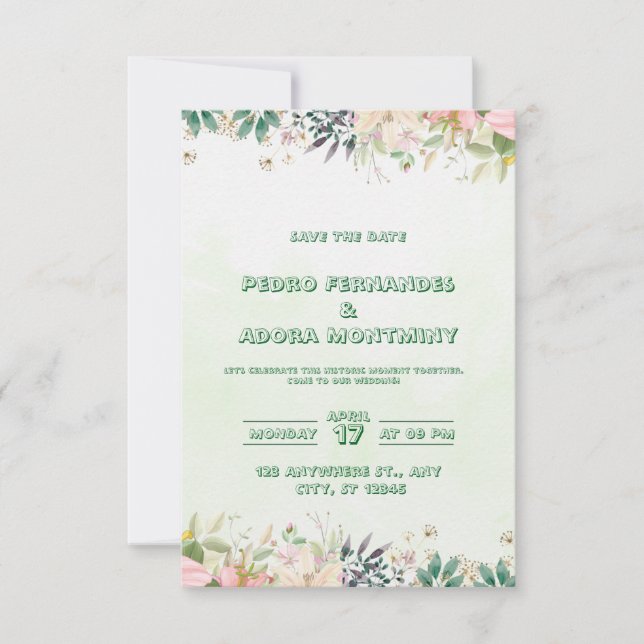 Green Watercolor Wedding Invitation  (Front)