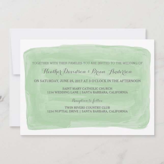 Green Watercolor Wedding Invite (Front)