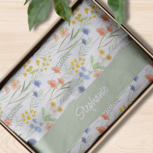 Green Watercolor Wildflower Name Tissue Paper