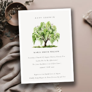 Green Watercolor Willow Tree Baby Shower Invite