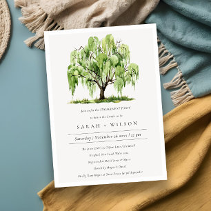 Green Watercolor Willow Tree Engagement Invite