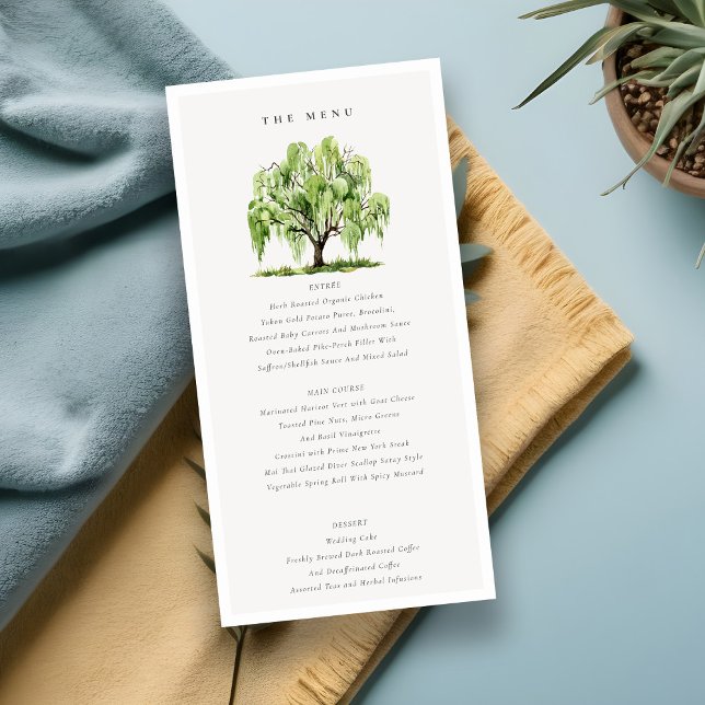 Green Watercolor Willow Tree  Wedding Menu Card (Creator Uploaded)