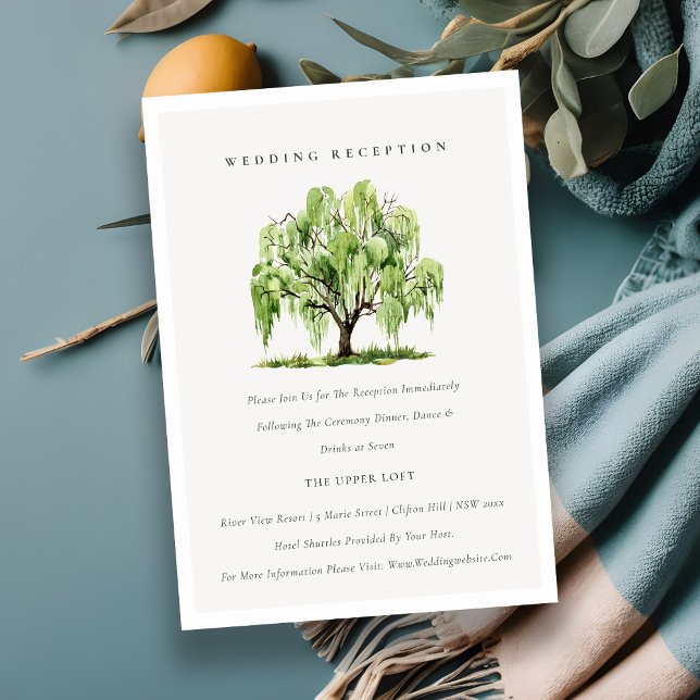 Green Watercolor Willow Tree Wedding Reception Enclosure Card (Creator Uploaded)