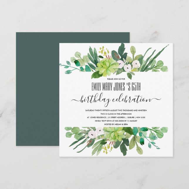 GREEN WATERCOLOR WREATH FOLIAGE ANY AGE BIRTHDAY INVITATION (Front/Back)