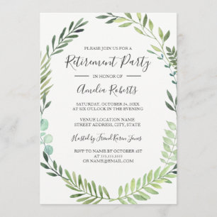 Green Watercolor Wreath Retirement Party Invitation