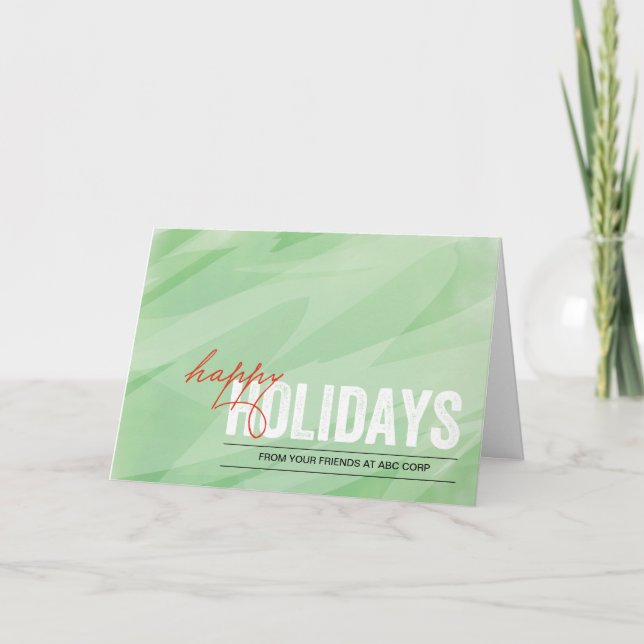 Green Watercolors Folded Holiday Card (Front)